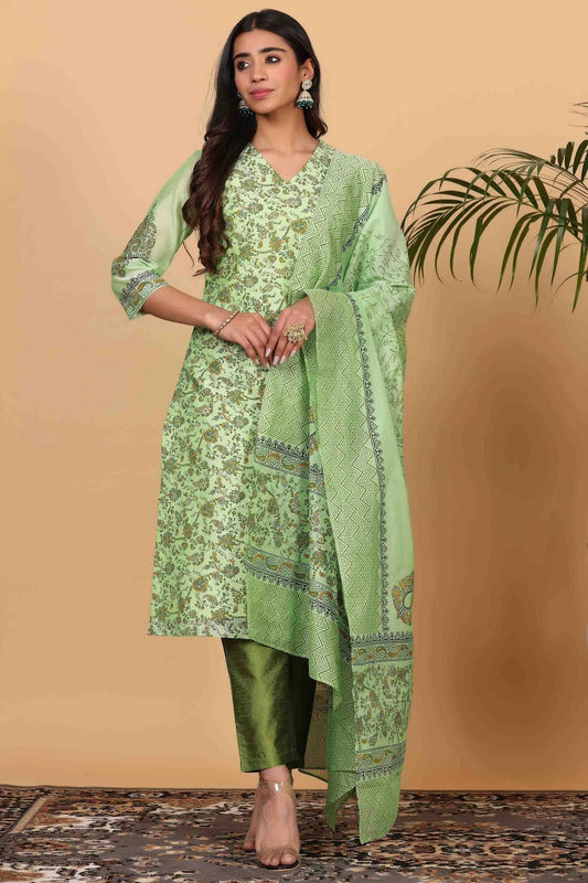 Pista Green Chanderi Stitched Suit NCSS11110898