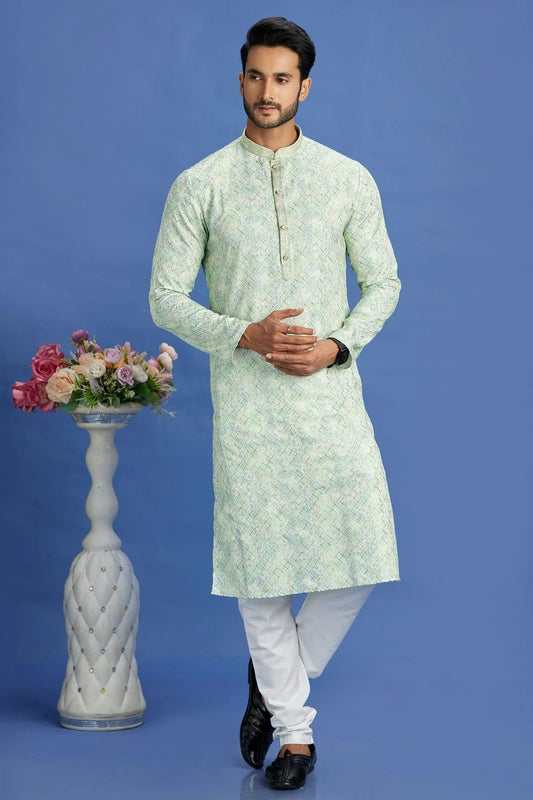 Pista Green Cotton Pintex Kurta Pajama NCKP12310211