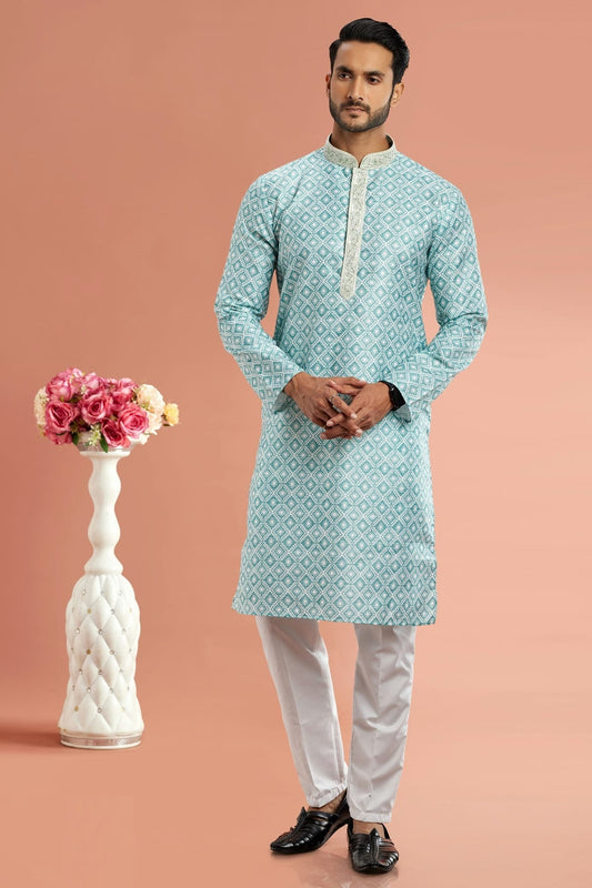Pista Green Cotton Thread Kurta Pajama NCKP12310208
