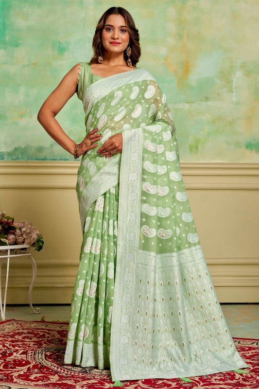 Pista Green Cotton Traditional Saree NCSD11111662