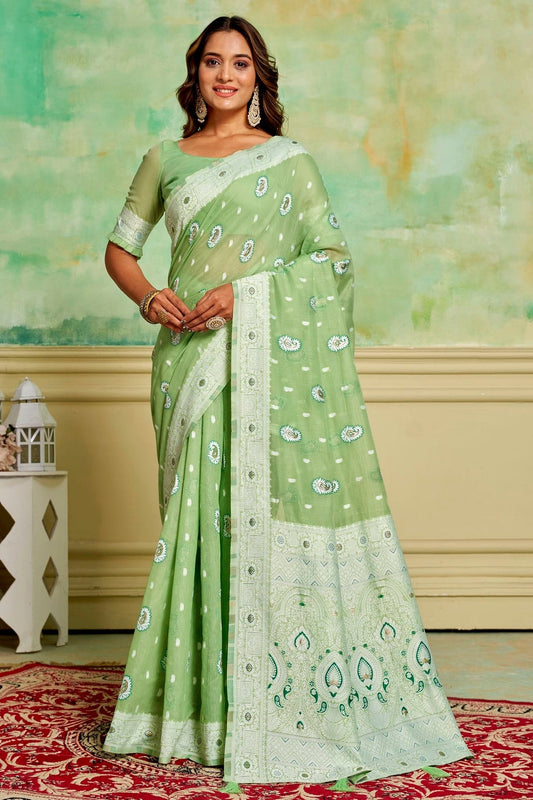 Pista Green Cotton Traditional Saree NCSD11111668