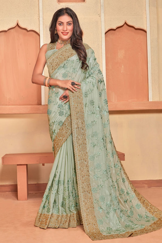 Pista Green Crepe Silk Designer Saree NCLC11210344