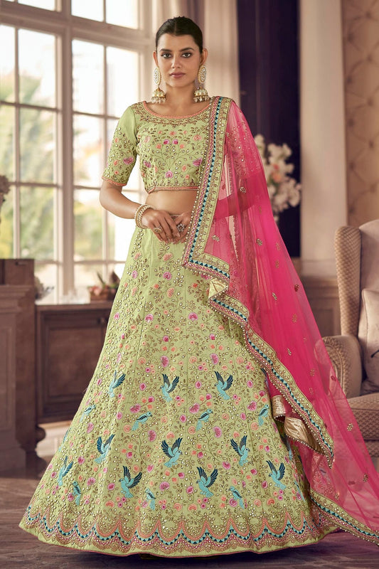 Pista Green Embroidery Art Silk Lehenga Choli NCLD10810260