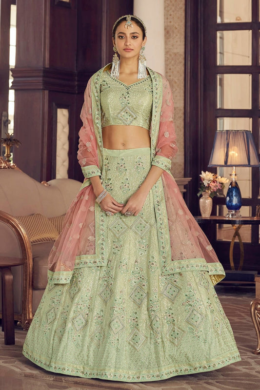 Pista Green Embroidery Crepe Lehenga Choli NCLD10810261