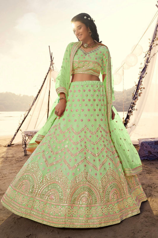 Pista Green Embroidery Organza Lehenga Choli NCLD10810339