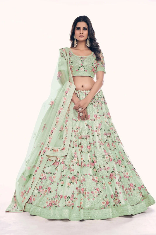 Pista Green Embroidery Soft Net Lehenga Choli NCLD10810285