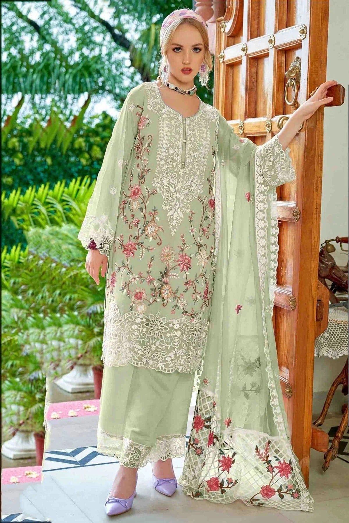 Pista Green Faux Georgette Pakistani Suit NCSM11410214