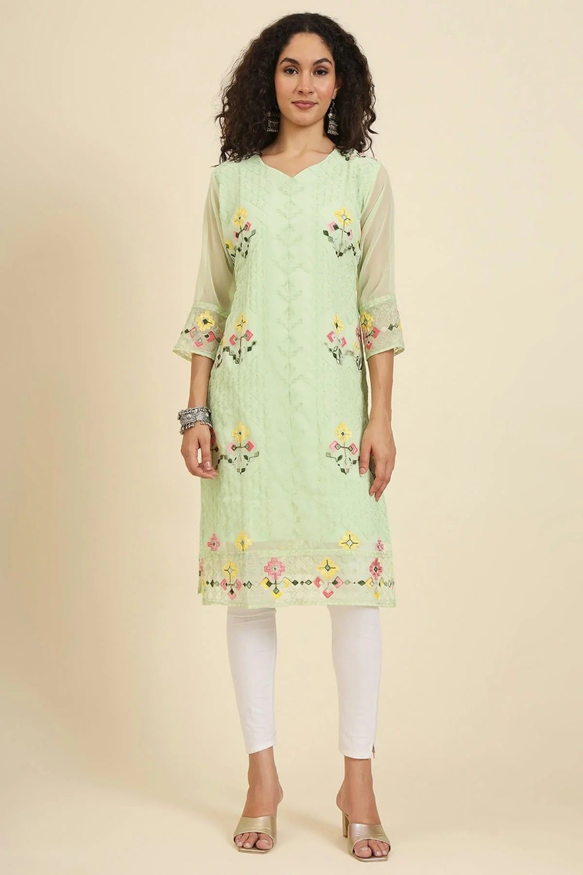 Pista Green Georgette Kurti NCKR11112062