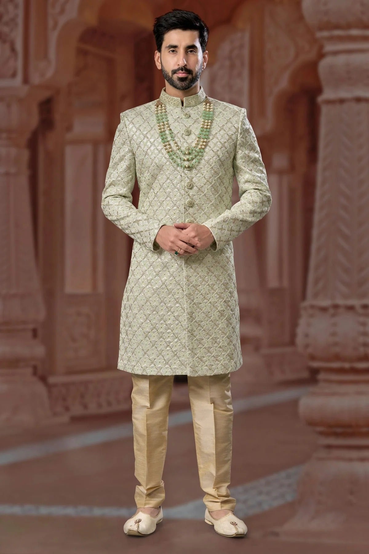 Pista Green Jacquard Sherwani NCSH10410223