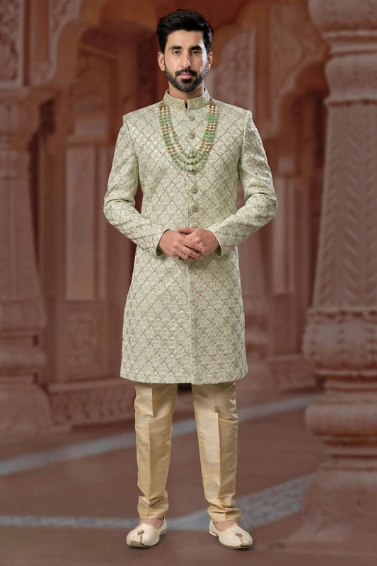 Pista Green Jacquard Sherwani NCSH10410223