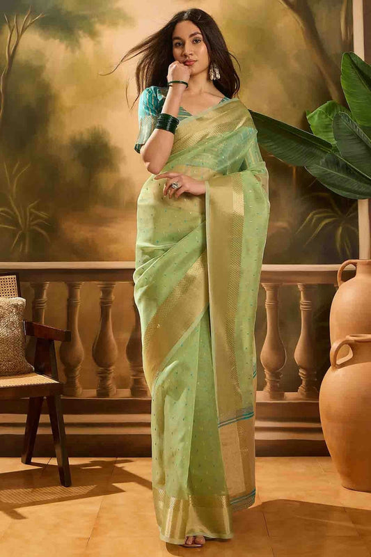 Pista Green Khadi Organza Traditional Saree NCSD11110114