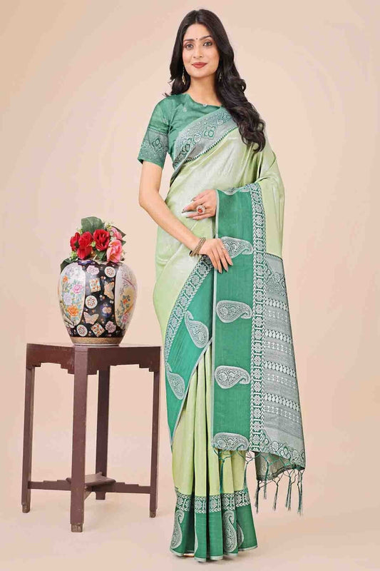 Pista Green Lichi Silk Woven Traditional Sarees  NCSD11110266