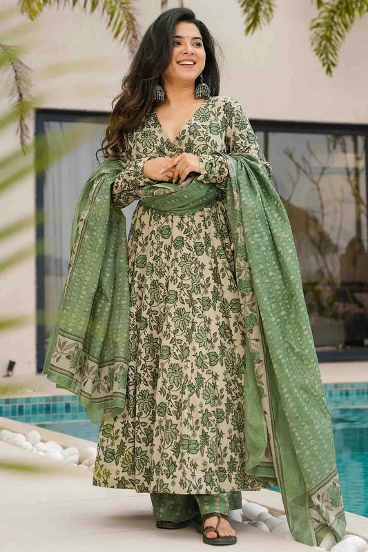 Pista Green Mal Cotton Stitched Anarkali Suit NCSS11110139
