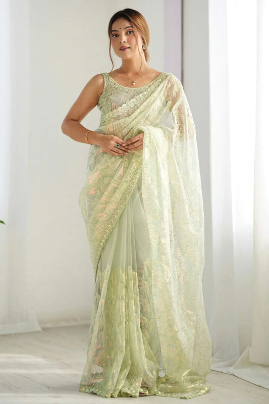 Pista Green Mono Net Designer Saree NCSD11111702
