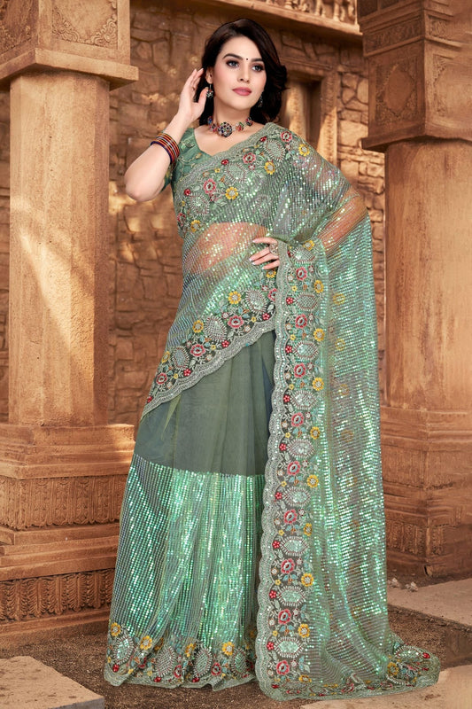 Pista Green Net Designer Saree NCLC11210477