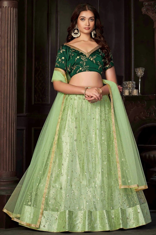 Pista Green Net Semi Stitched Lehenga Choli NCLC11710146