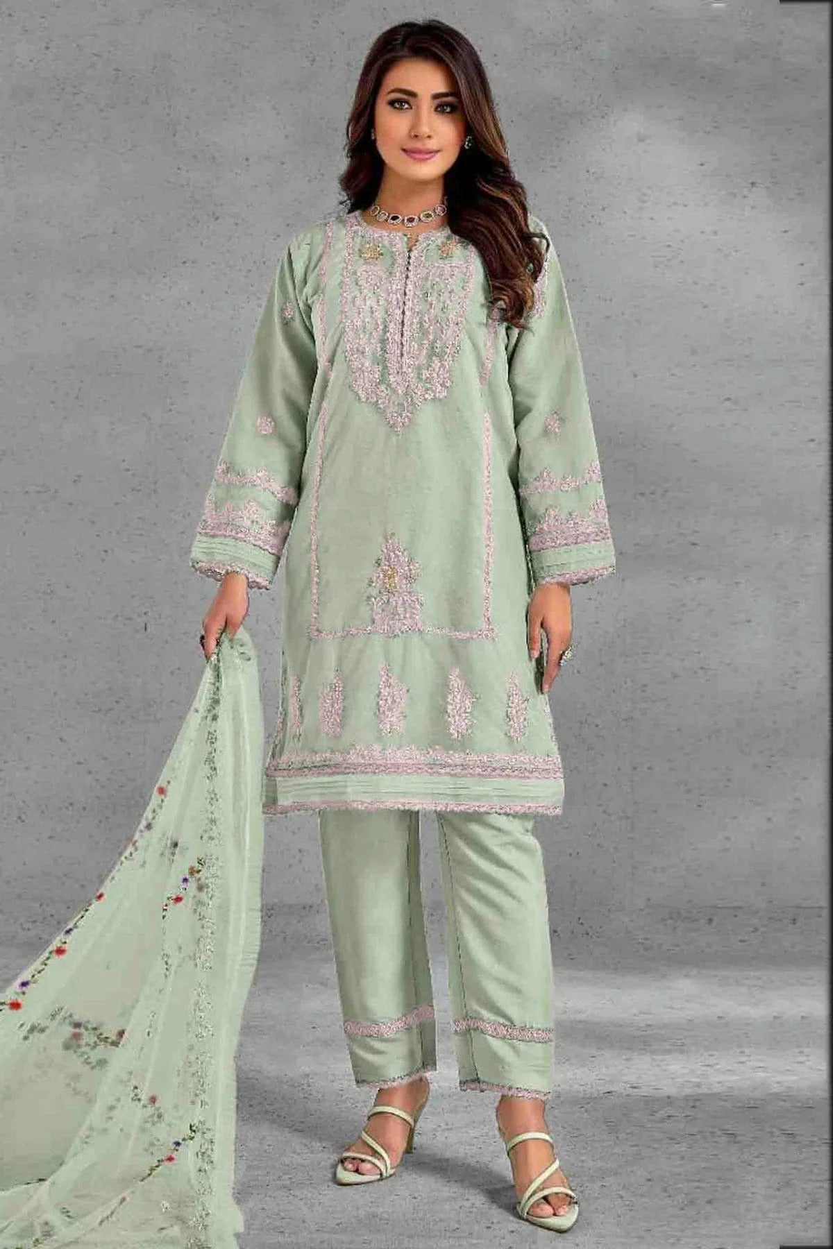 Pista Green Organza Pakistani Suit NCSM11410243