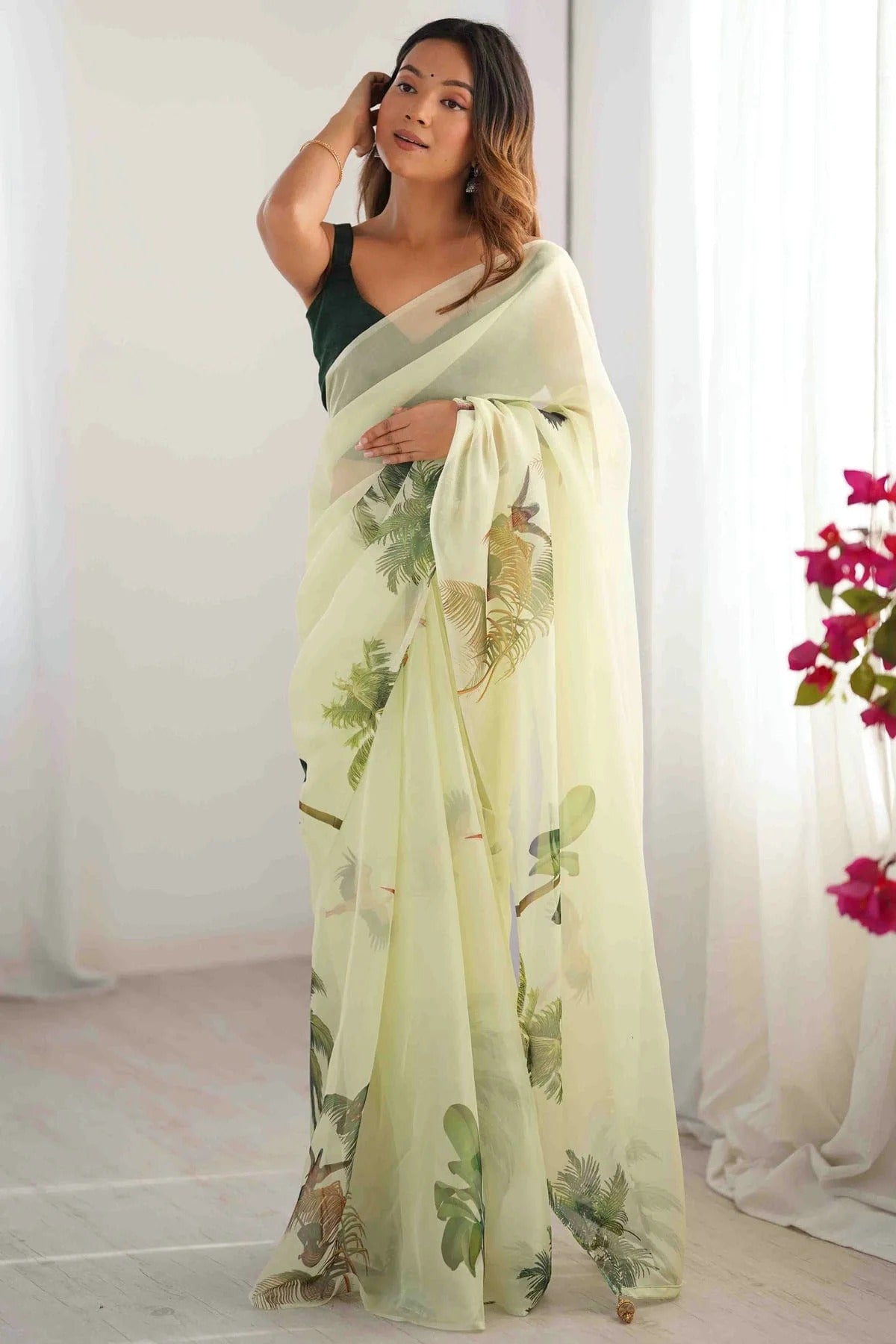 Pista Green Organza Printed Saree NCSD11110124