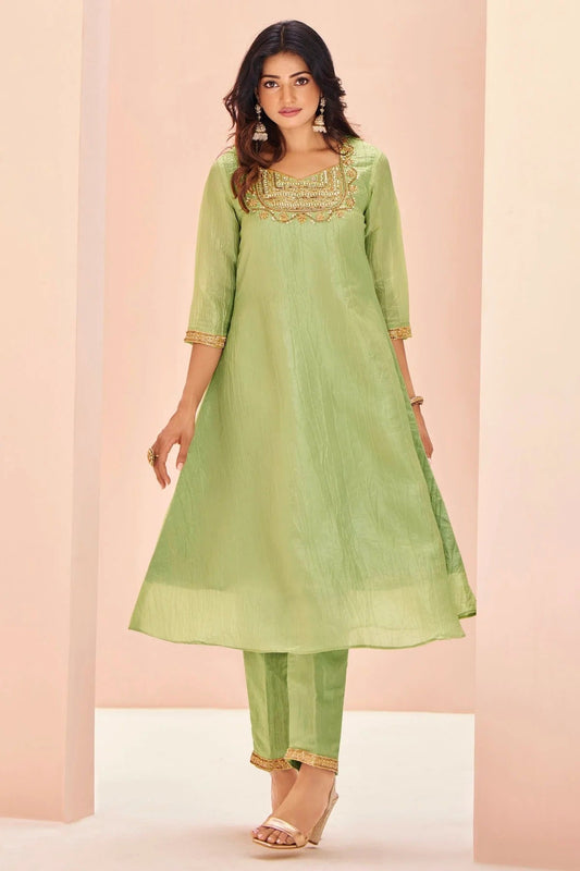 Pista Green Organza Top and Bottom  NCTP10810146