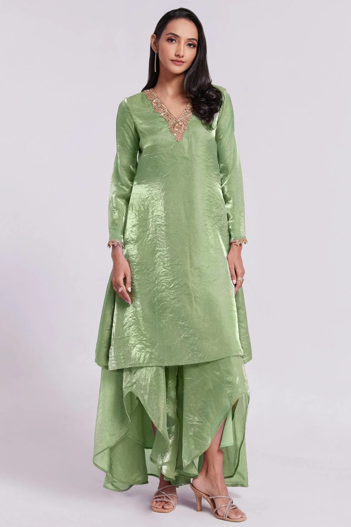 Pista Green Pure Organza Indo Western Dress  NCTP10810162