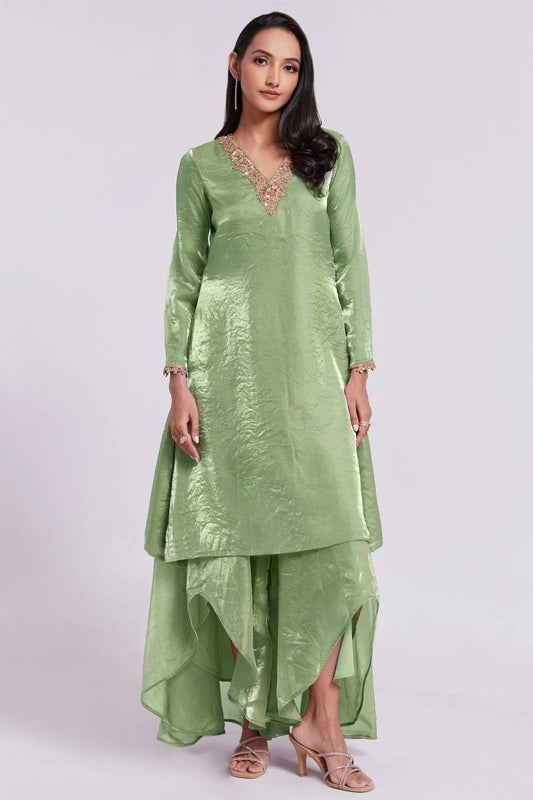 Pista Green Pure Organza Indo Western Dress  NCTP10810162