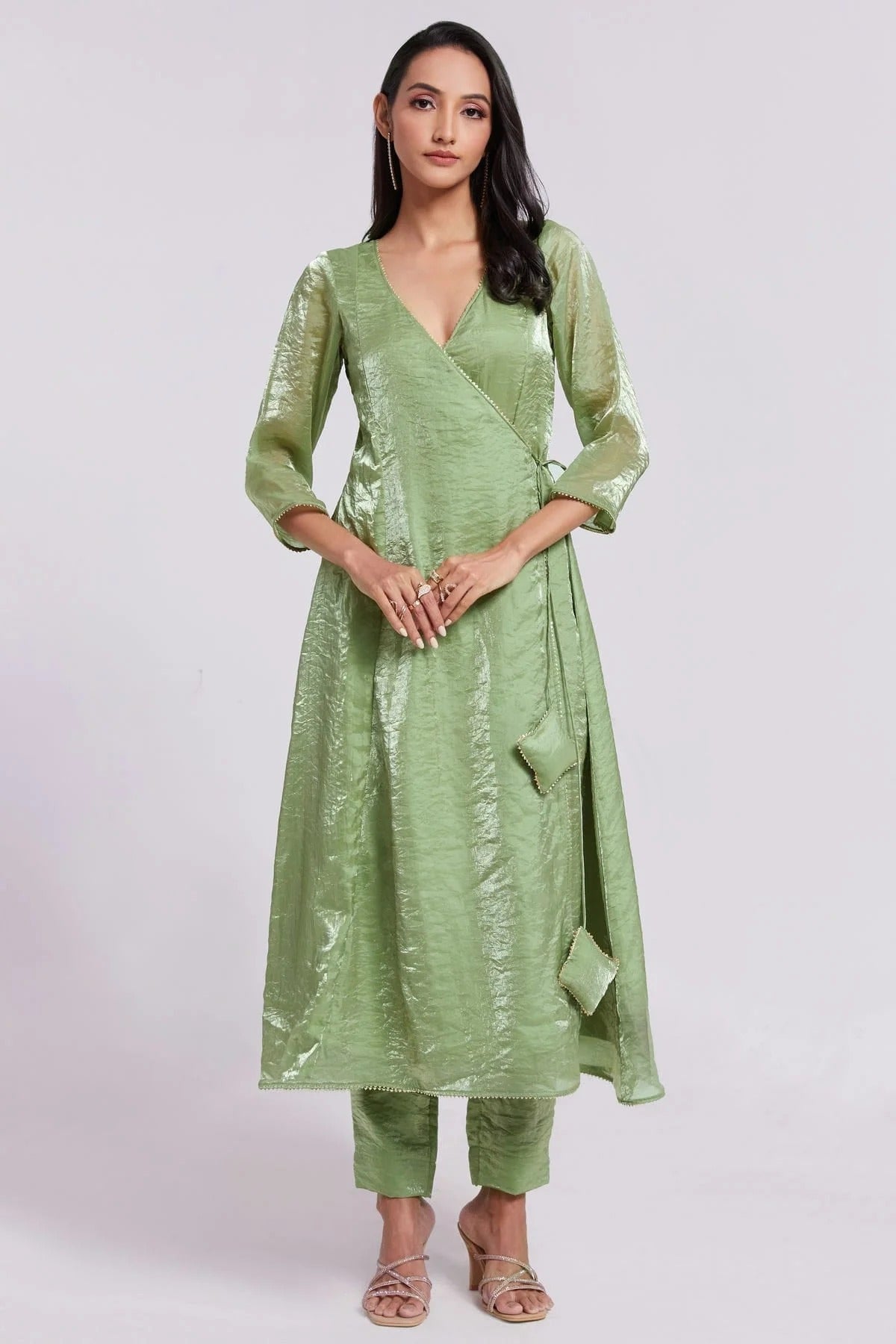Pista Green Pure Organza Indo Western Dress  NCTP10810165