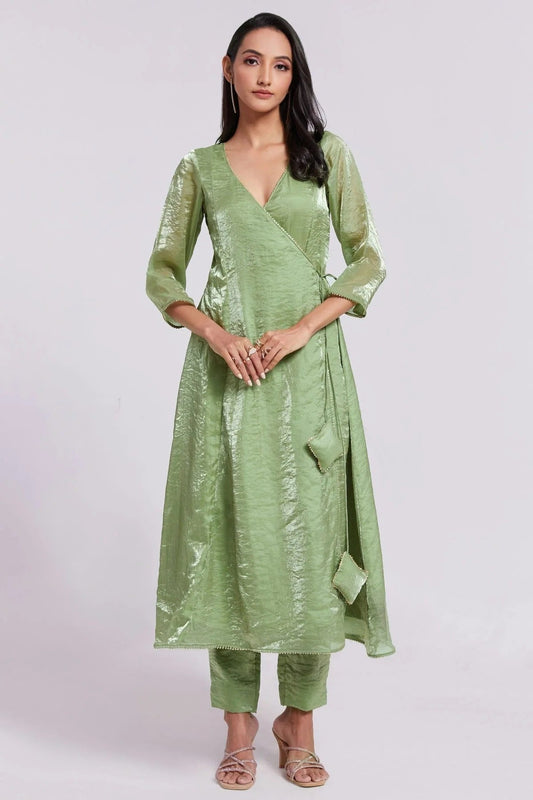Pista Green Pure Organza Indo Western Dress  NCTP10810165