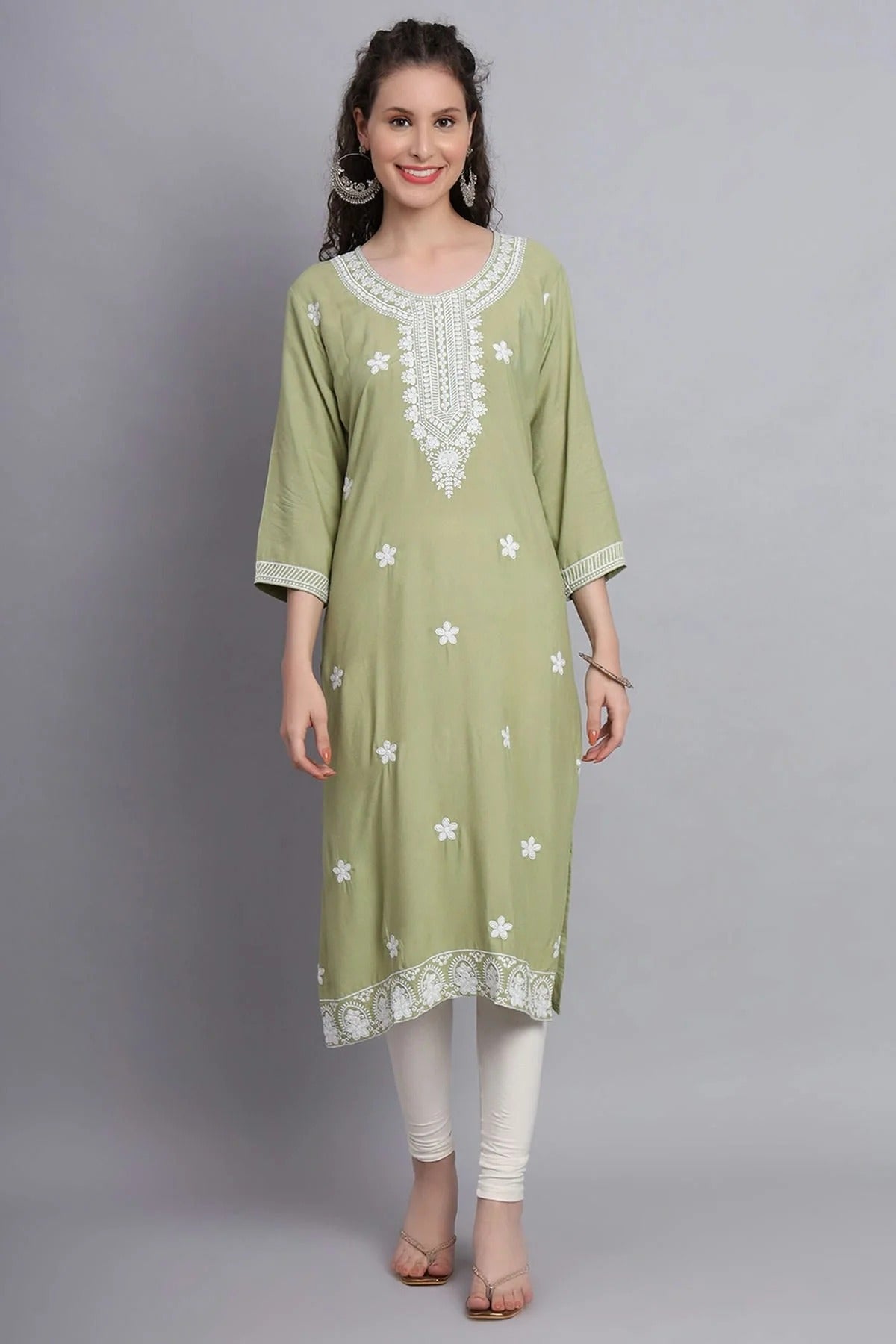 Pista Green Rayon Kurti NCKR11112115