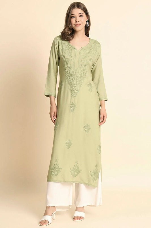 Pista Green Rayon Kurti NCKR11112132
