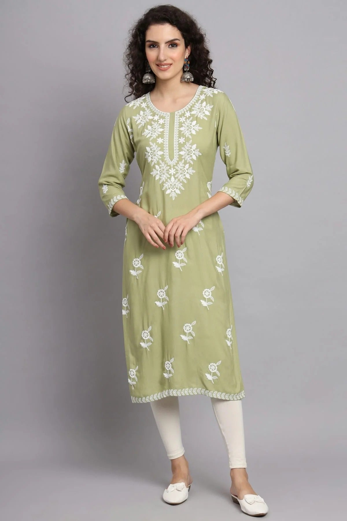 Pista Green Rayon Kurti NCKR11112152