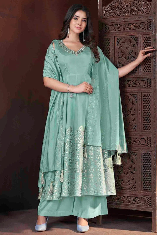 Pista Green Roman Silk Stitched Suit NCSS11110933