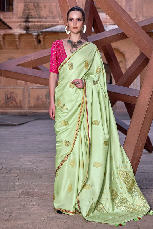 Pista Green Satin Silk Saree NCSD11112506