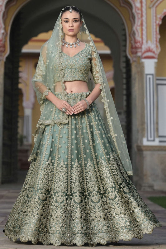 Pista Green Semi Stitched Butterfly Net Lehenga Choli NCLC11111268
