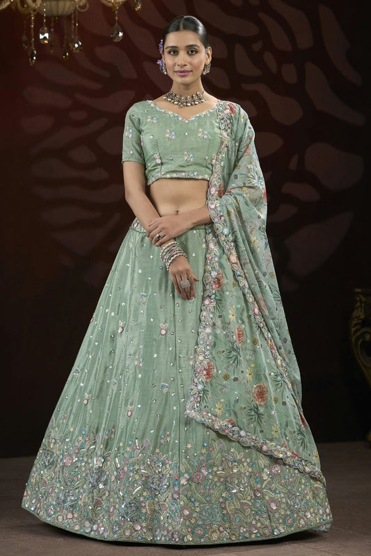 Pista Green Semi Stitched Chinon Lehenga Choli NCLC11111262