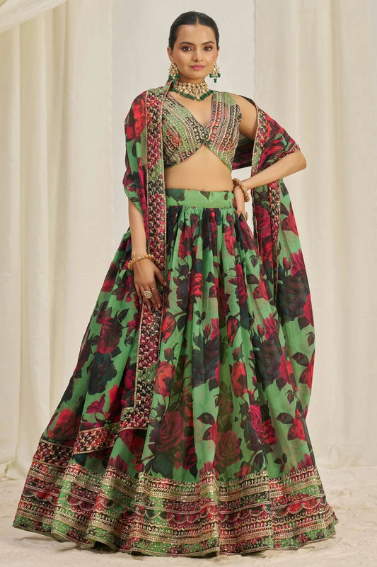 Pista Green Semi Stitched Organza Lehenga Choli NCLC10810178