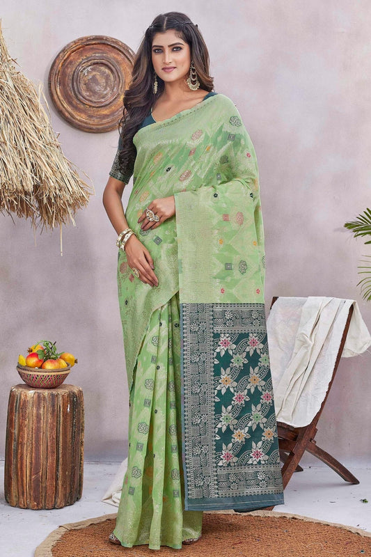 Pista Green Silk Blend Traditional Saree NCSD11111858