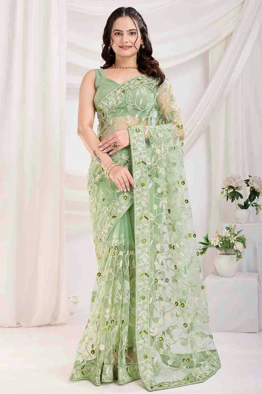 Pista Green Soft Net Designer Saree NCSD11110956