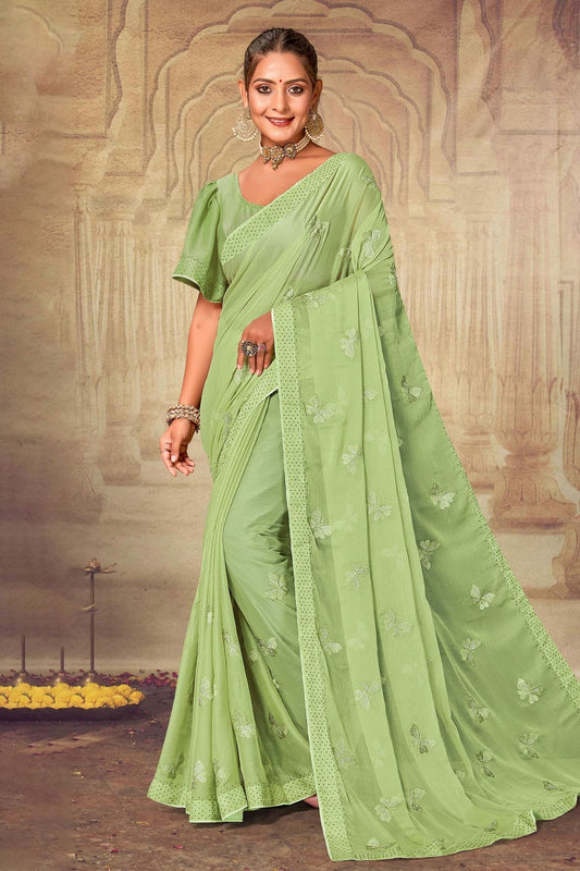 Pista Green Soft Silk Chiffon Designer Saree NCLC11210330