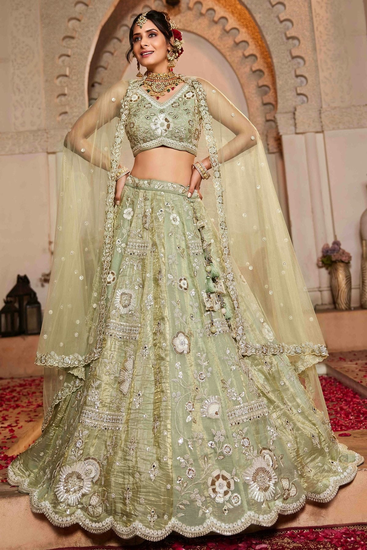 Pista Green Tissue Lehenga Choli NCLC11110787