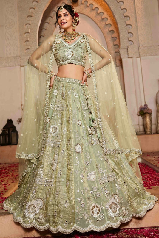 Pista Green Tissue Lehenga Choli NCLC11110787