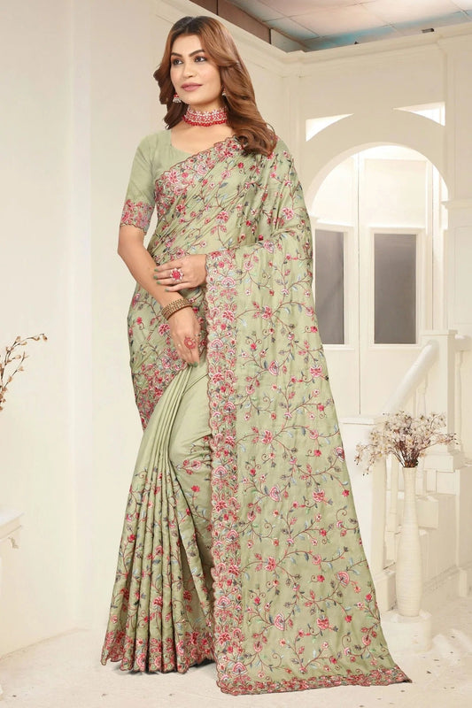 Pista Green Tusser Silk Designer Saree NCSD10910135