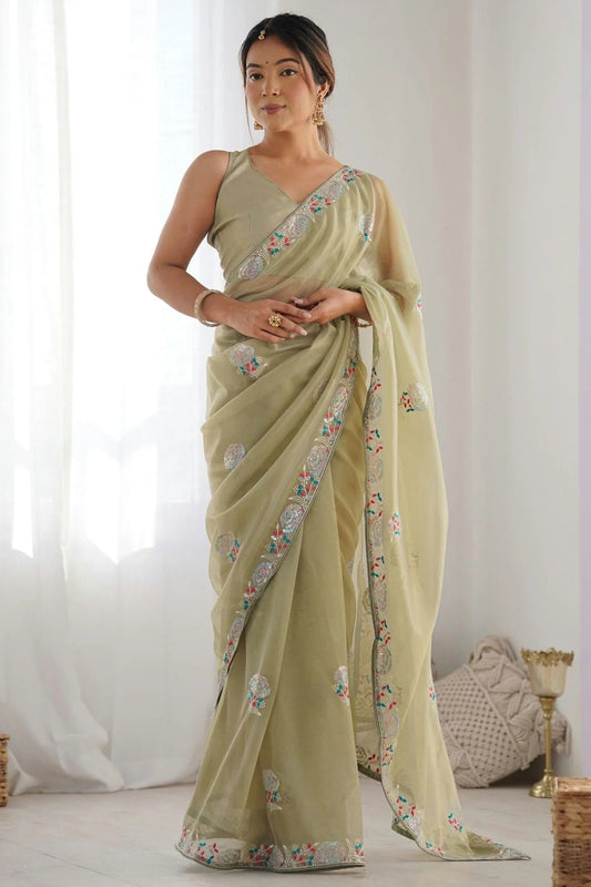 Pista Green Twill Net Designer Saree NCSD11111522