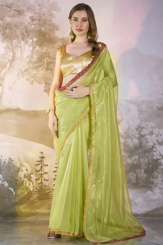 Pista Green Twill Net Saree NCSD11111069
