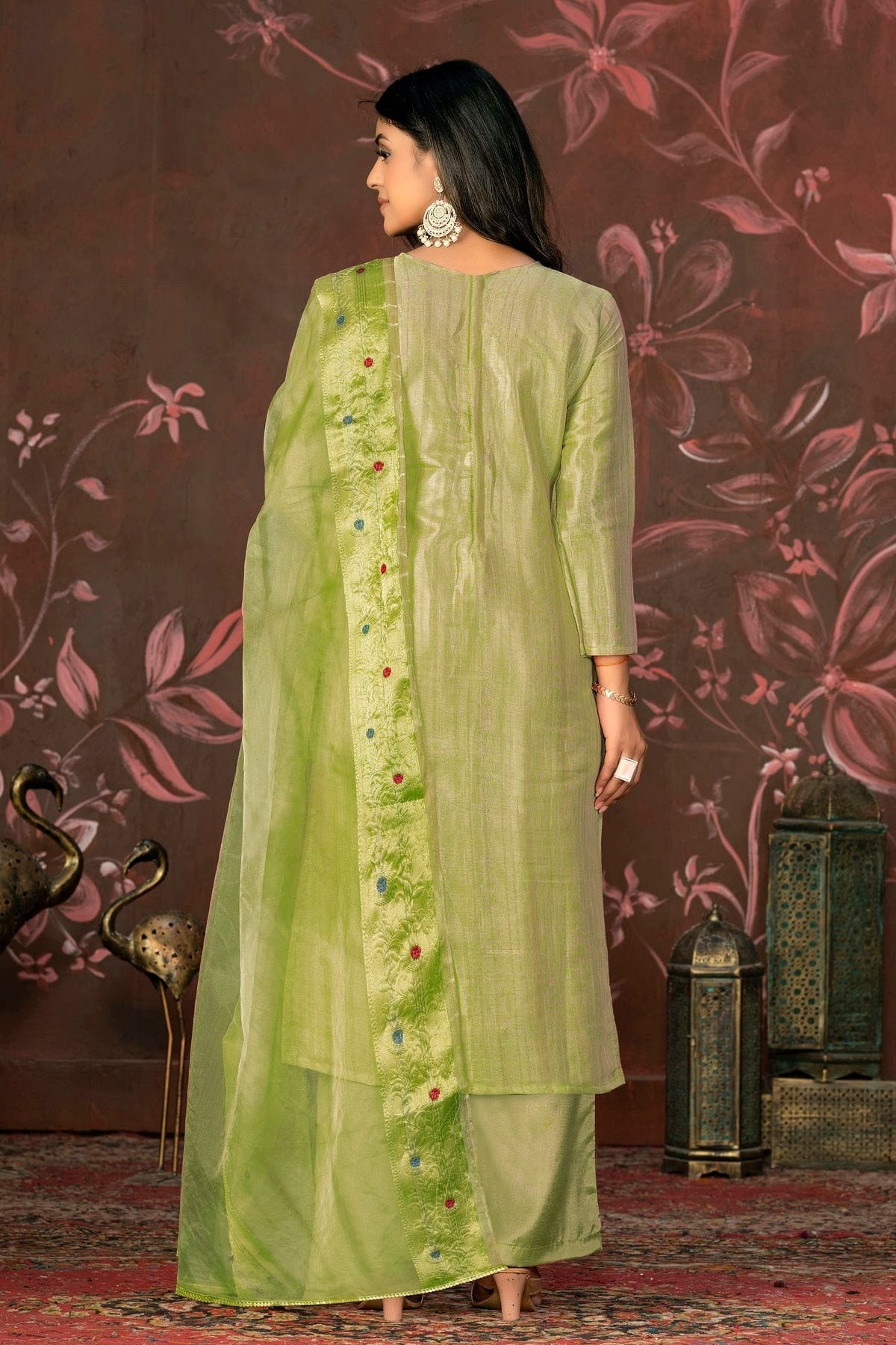 Pista Green Unstitched Modal Cotton Jacquard Straight Suit NCUS11610152