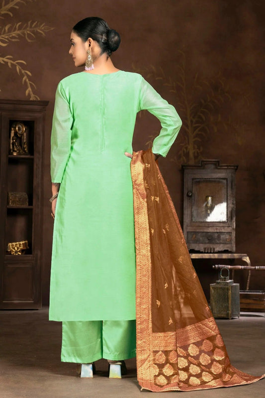 Pista Green Unstitched Organza Plazzo Pant Suit NCUS11610402