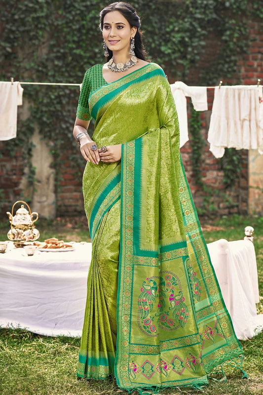 Pista Green Woven Banarasi Silk Traditional Saree NCSD11010187