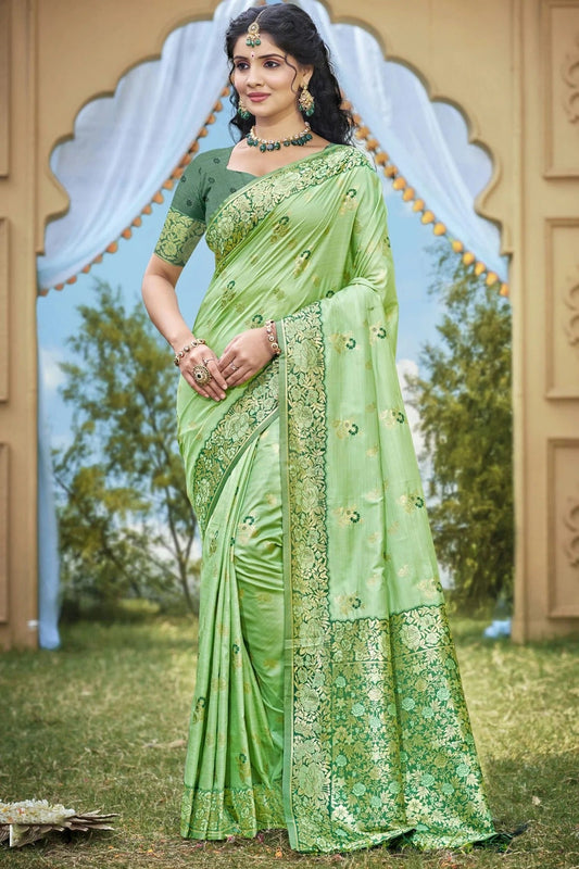 Pista Green Woven Banarasi Silk Traditional Saree NCSD11010194