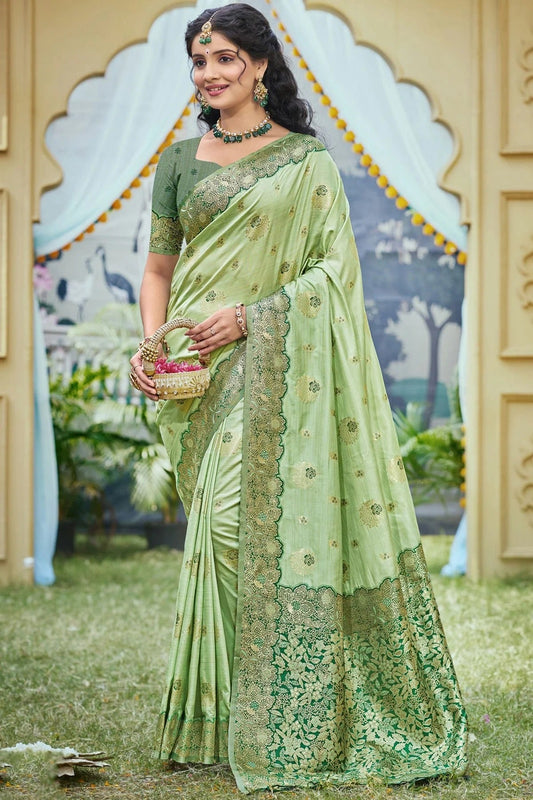 Pista Green Woven Banarasi Silk Traditional Saree NCSD11010196