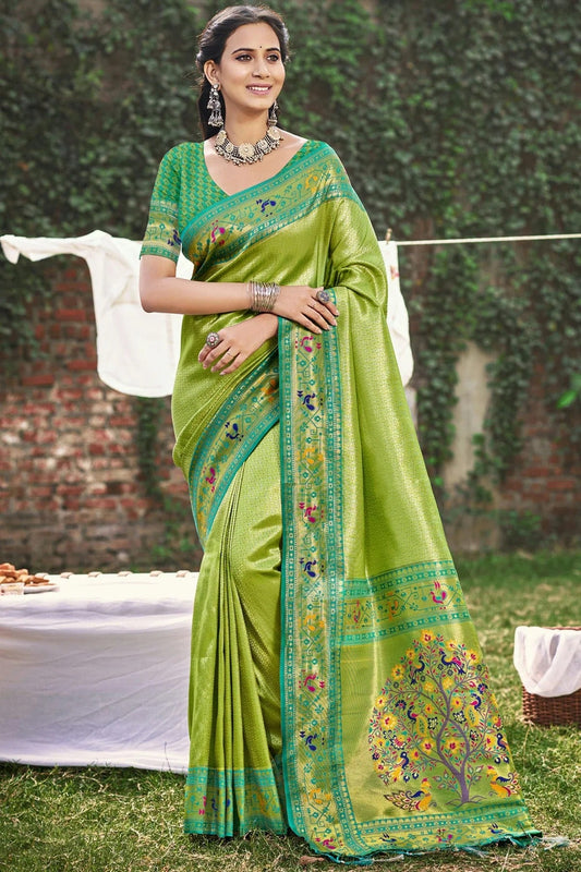 Pista Green Woven Paithani Silk Traditional Saree NCSD11010181