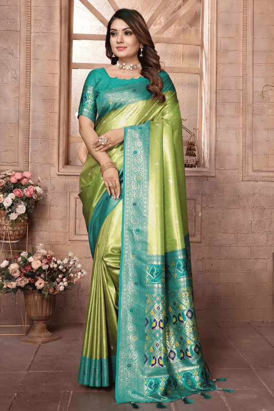 Pista Green Woven Pure Banarasi Tissue Silk Traditional Saree NCSD12510101